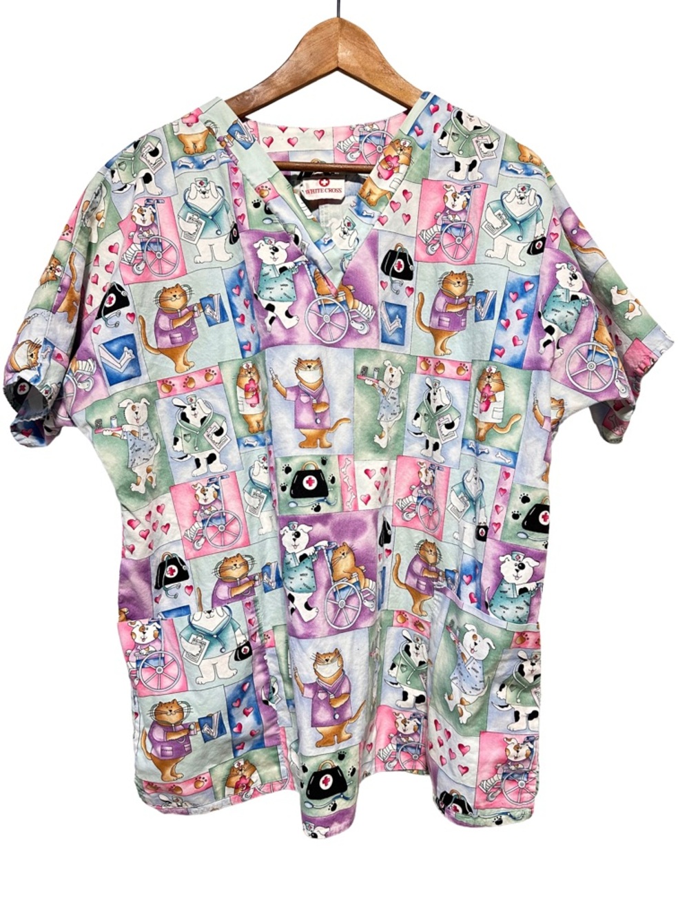 WHITE CROSS Scrub Top Nurse Veterinary Cute Animals Kawaii Workwear